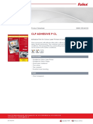 Folex Film Adhésif Transparent Papier A4 - Laser - Adhésif CLP P CL