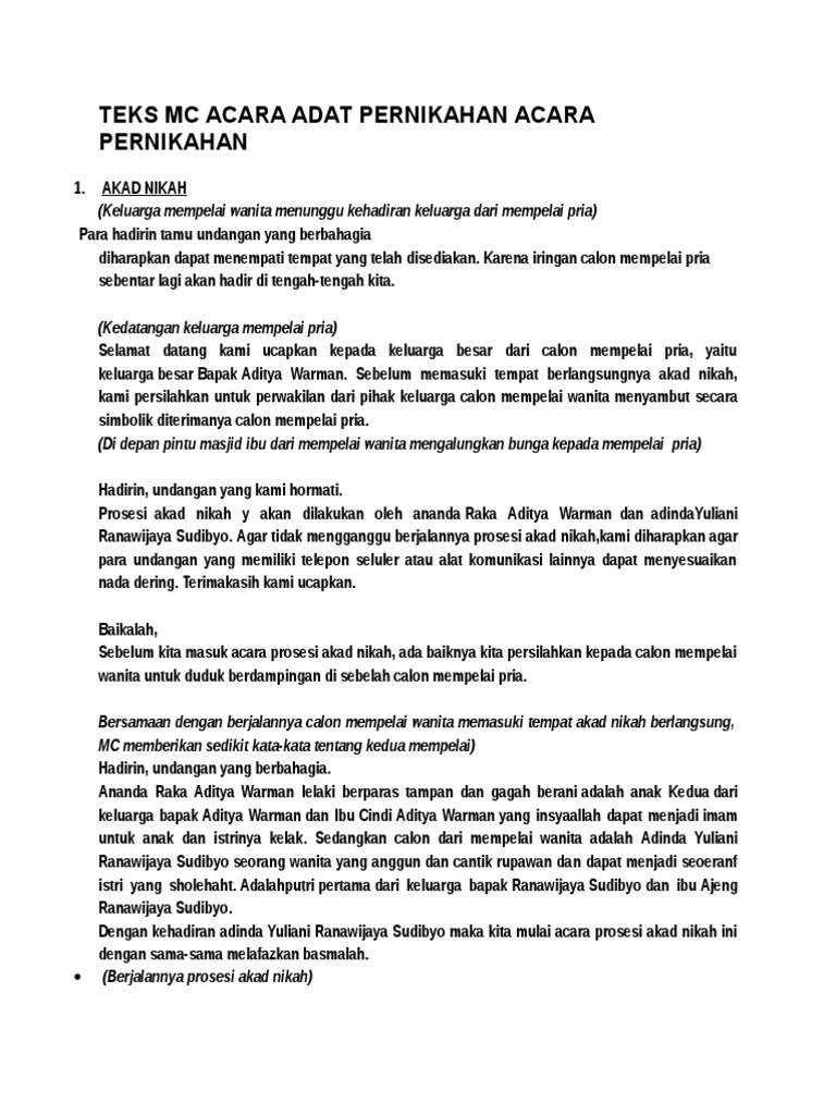 Teks Mc Acara Adat Pernikahan Acara Pernikahan Pdf
