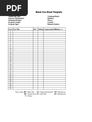 Blank Cue Sheet