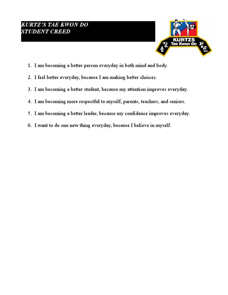 Taekwondo Student Creed | PDF | Wellness | Lifestyle