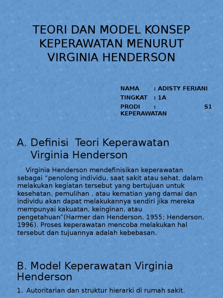 teori dan model konsep keperawatan menurut Virginia Henderson