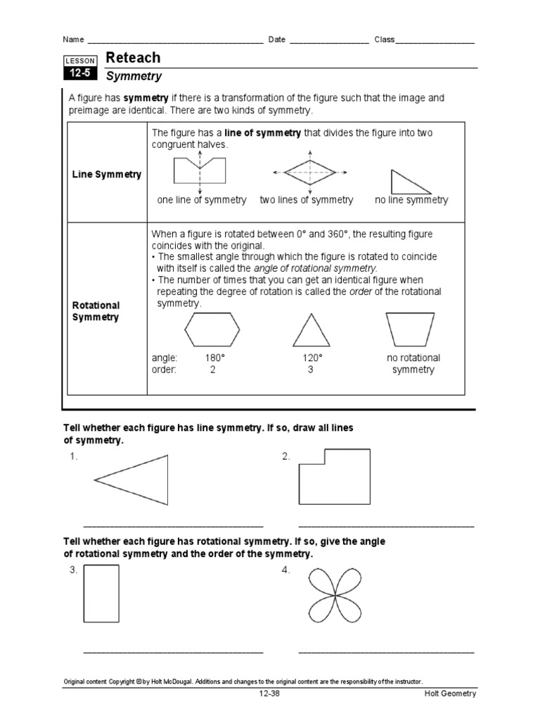 Symmetry Worksheet | Euclidean Geometry | Geometric Shapes
