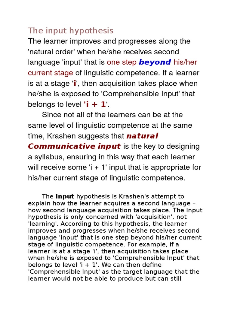 Input Hypothesis by Krashen PDF Second Language Acquisition