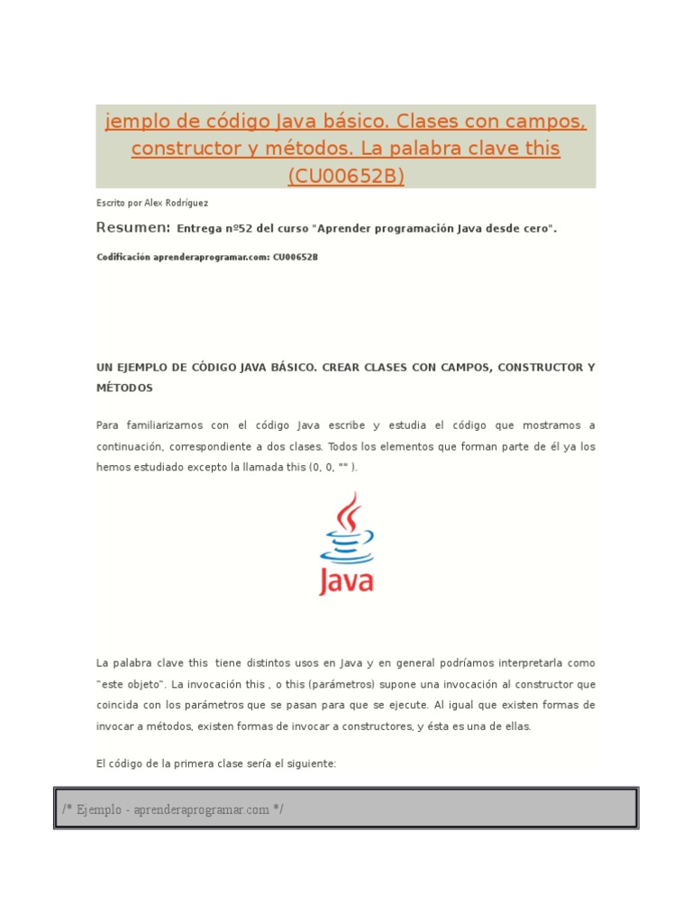Jemplo de Código Java Básico | PDF | Java (lenguaje de programación ...