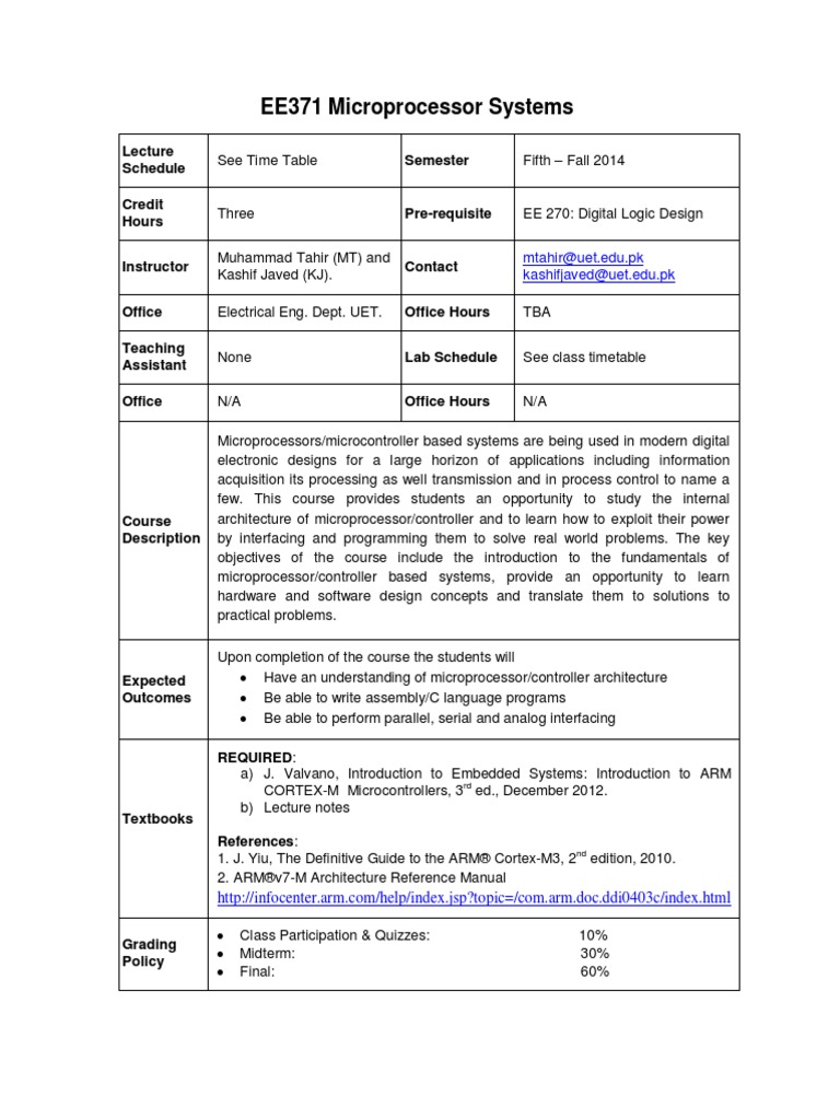 EE371-Microprocessor Systems Fall2014 | PDF | Central Processing Unit ...