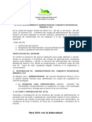 Acta de Nombramiento Administrador Conjunto Residencial Minarco 103 | PDF
