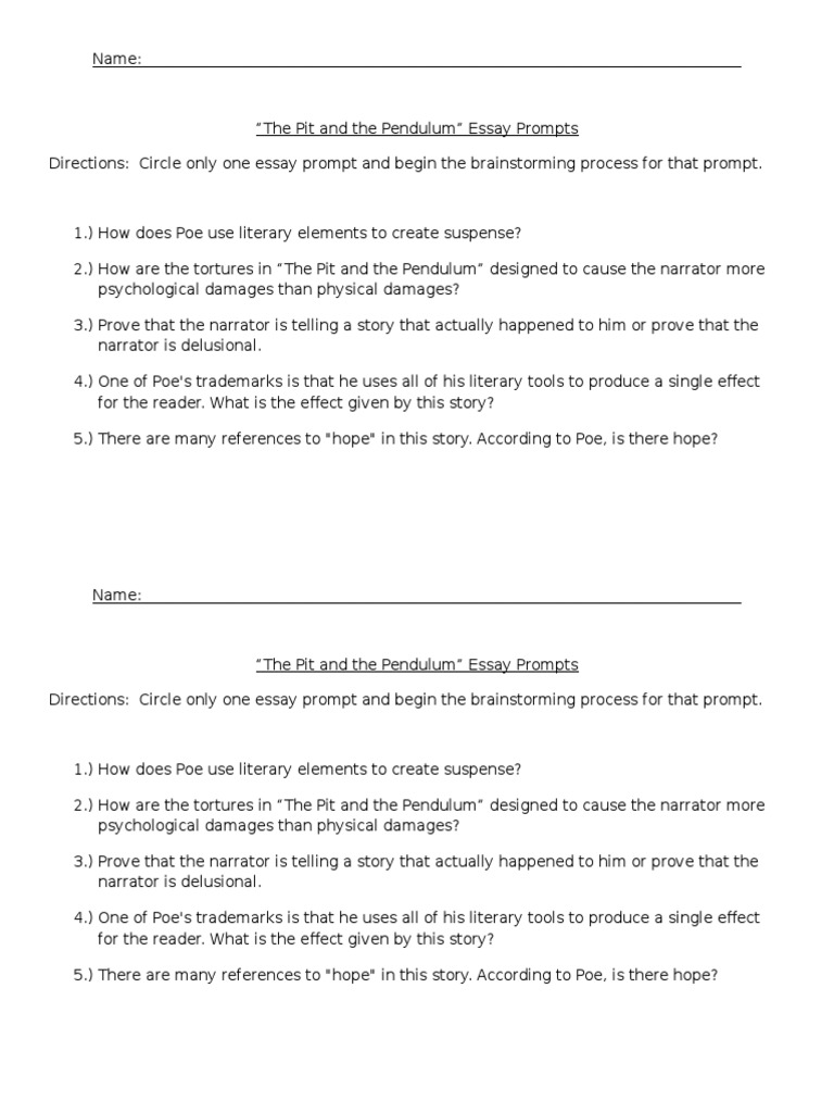 ≡Essays on The Pit and The Pendulum. Free Examples of Research Paper Topics, Titles GradesFixer