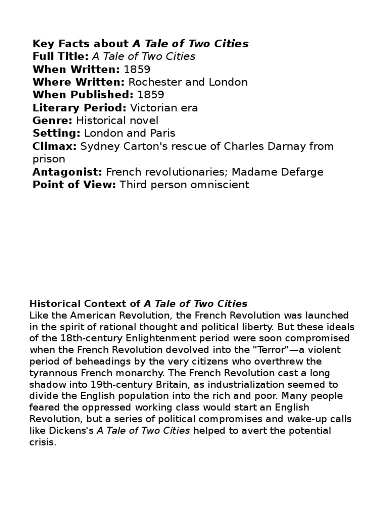 A Tale of Two Cities Part 1 | PDF | A Tale Of Two Cities | Books About ...