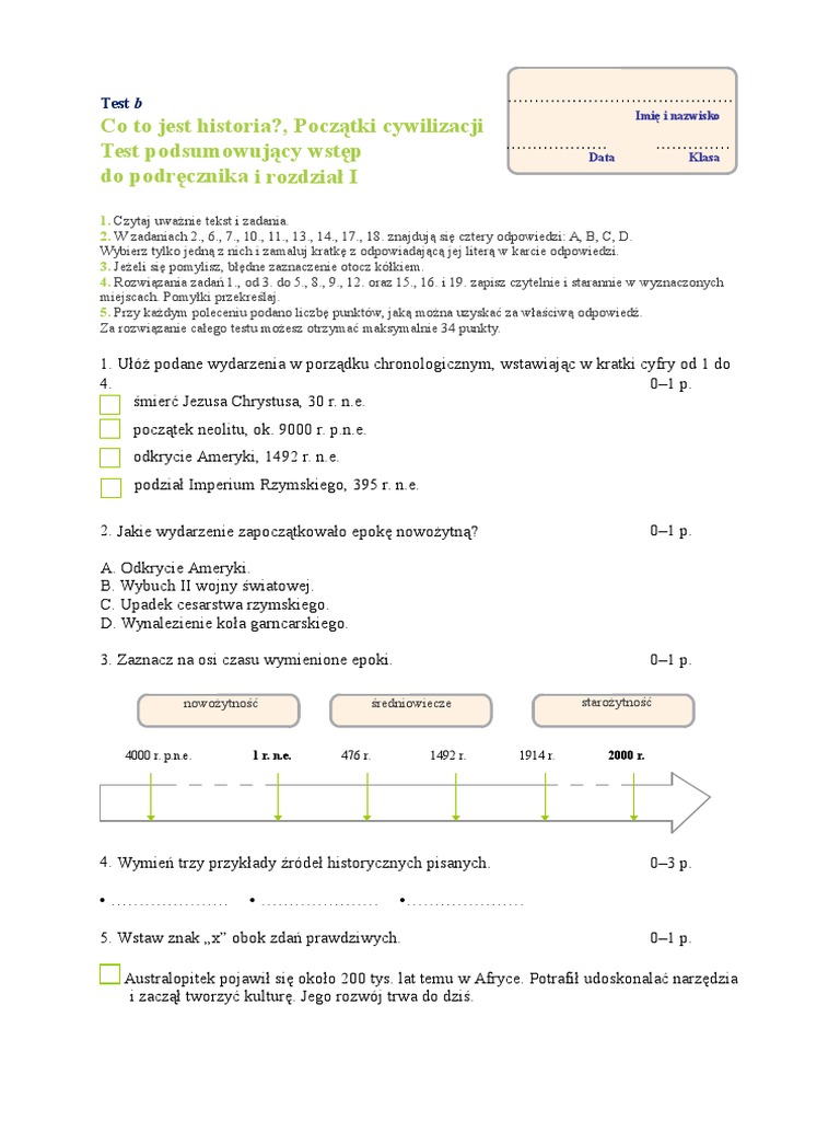 Quiz Historia Klasa 5 Dział 1