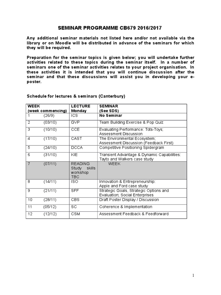 Seminar Programme 2016.2 | PDF | Strategic Management | Educational ...