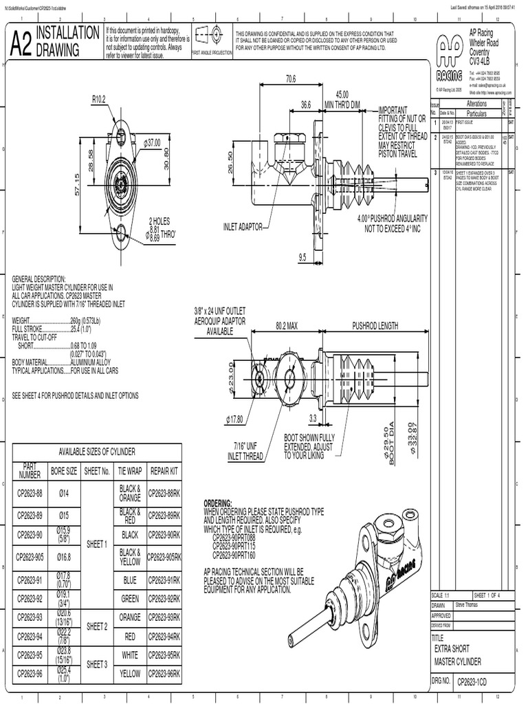 AP Racing Master Cylinder CP26231cd PDF