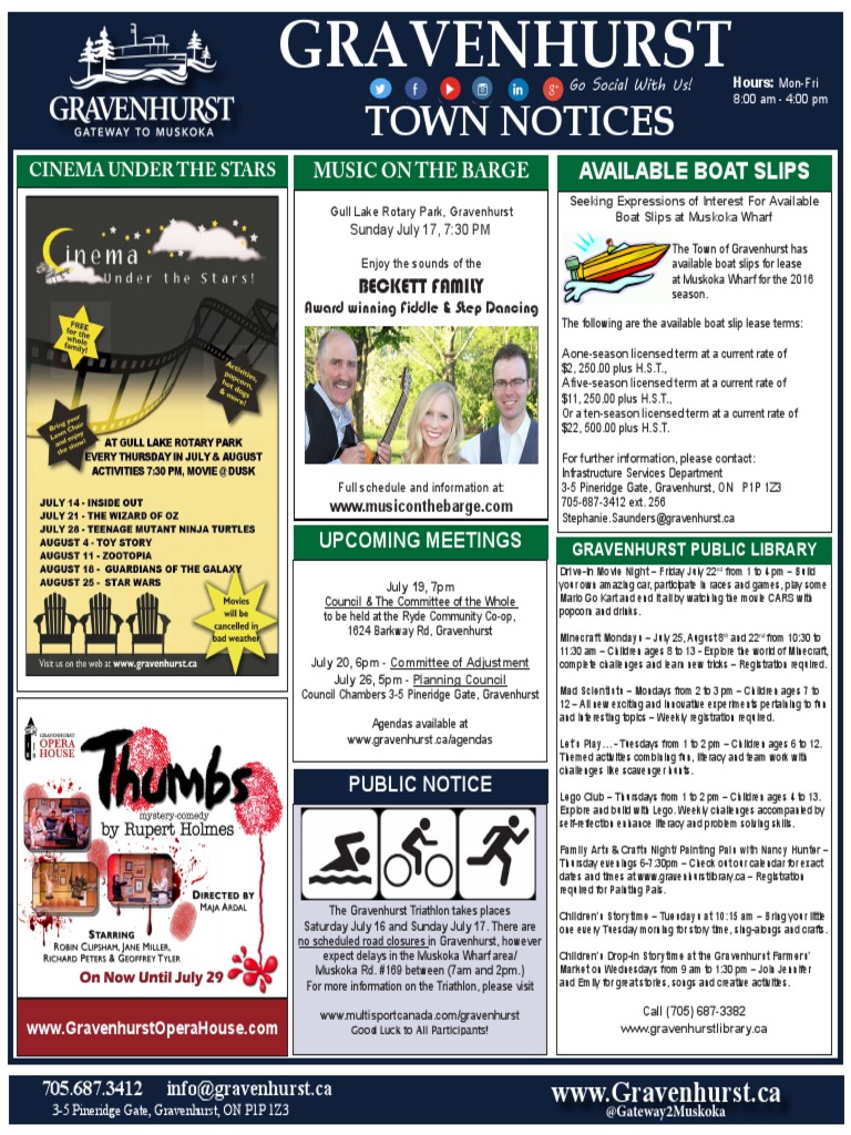 Gravenhurst Town Notices and Events | PDF | Leisure