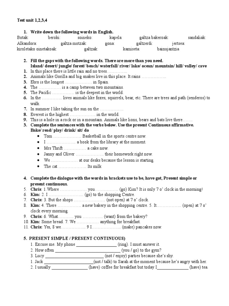 1 Eso English Review Unit 1, 2, 3,4 | PDF | Foods | Nature
