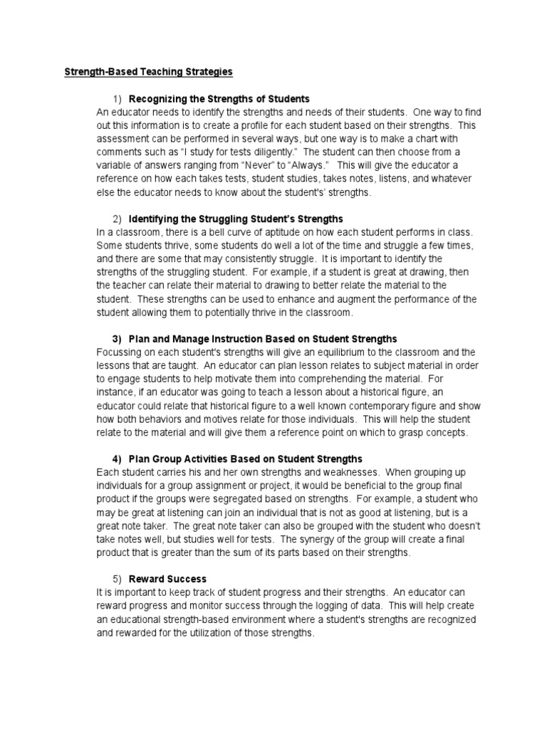Strength-Based Teaching Strategies Guide | PDF | Teachers | Pedagogy