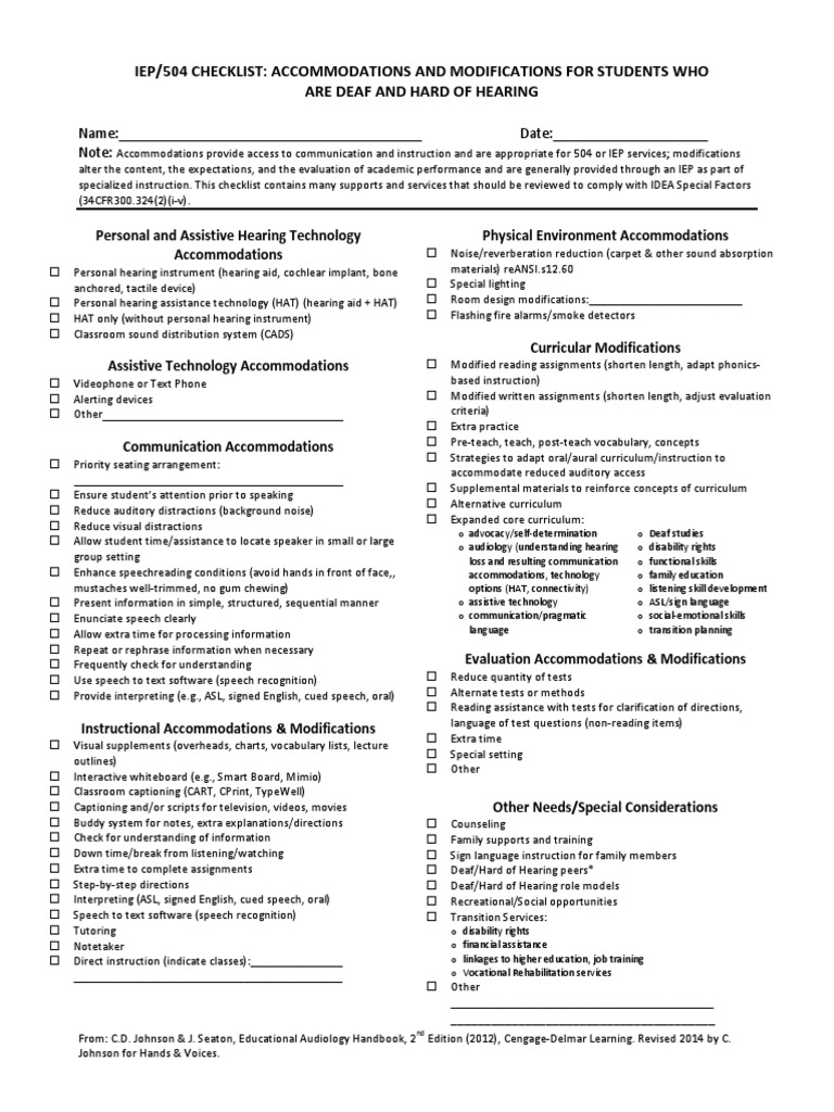 Iep checklist individualized education program hearing loss