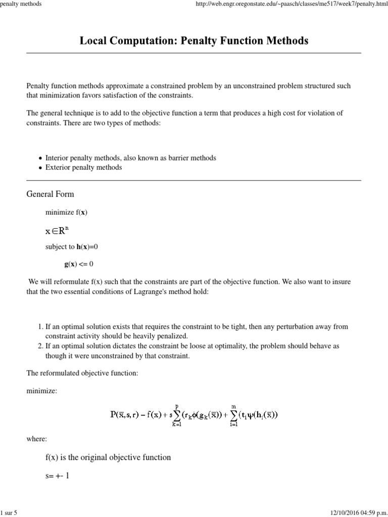 Overview of Penalty Function Methods | PDF | Mathematical Optimization ...