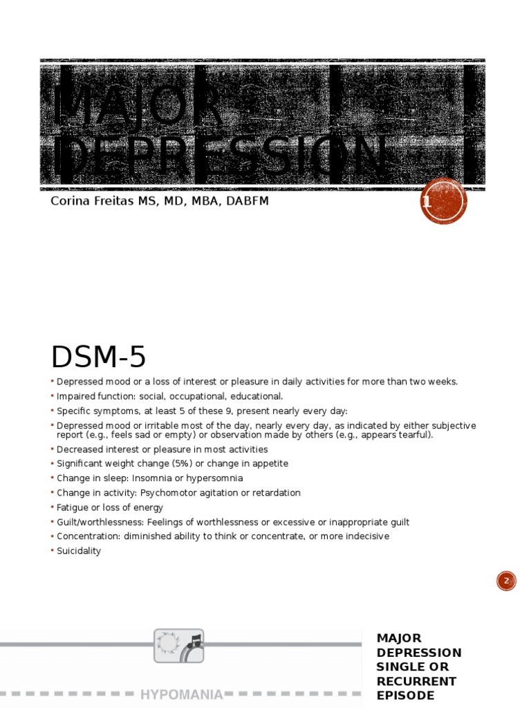 Major Depression Corina Freitas MS, MD, MBA, DABFM PDF Serotonin