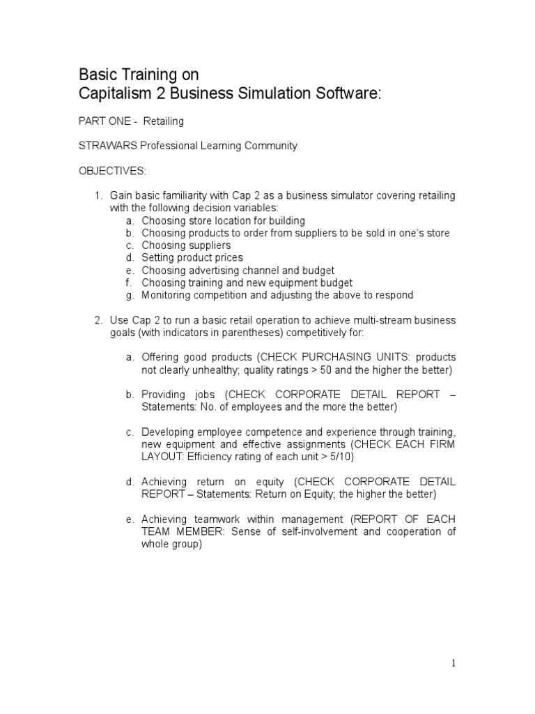 CAPITALISM 2 Business Simulation Guidelines | PDF | Profit (Economics ...