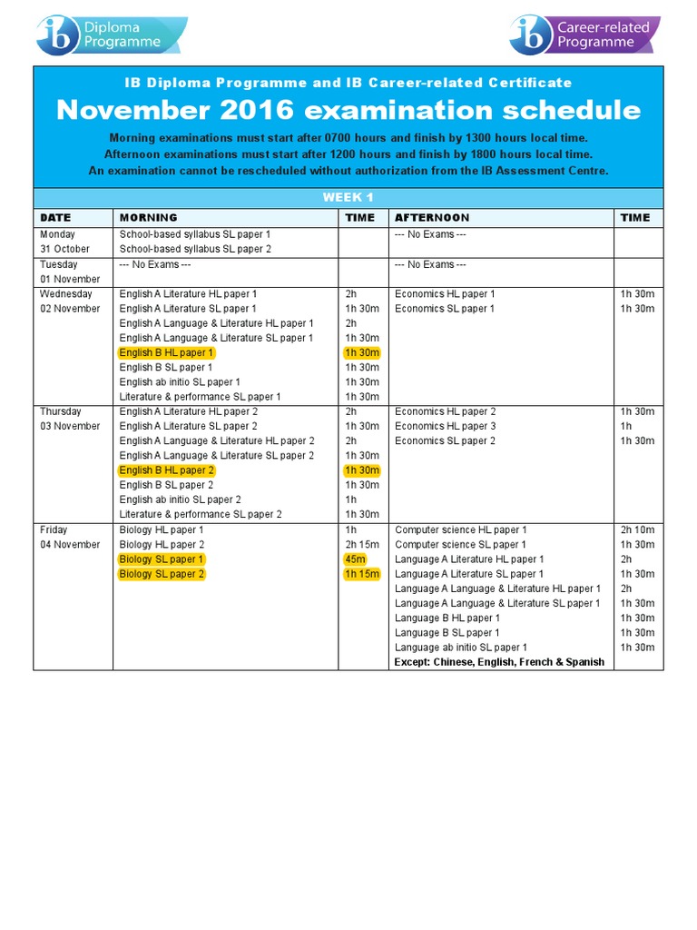 November 2016 IB Exam Schedule | PDF | Qualifications | Educational ...