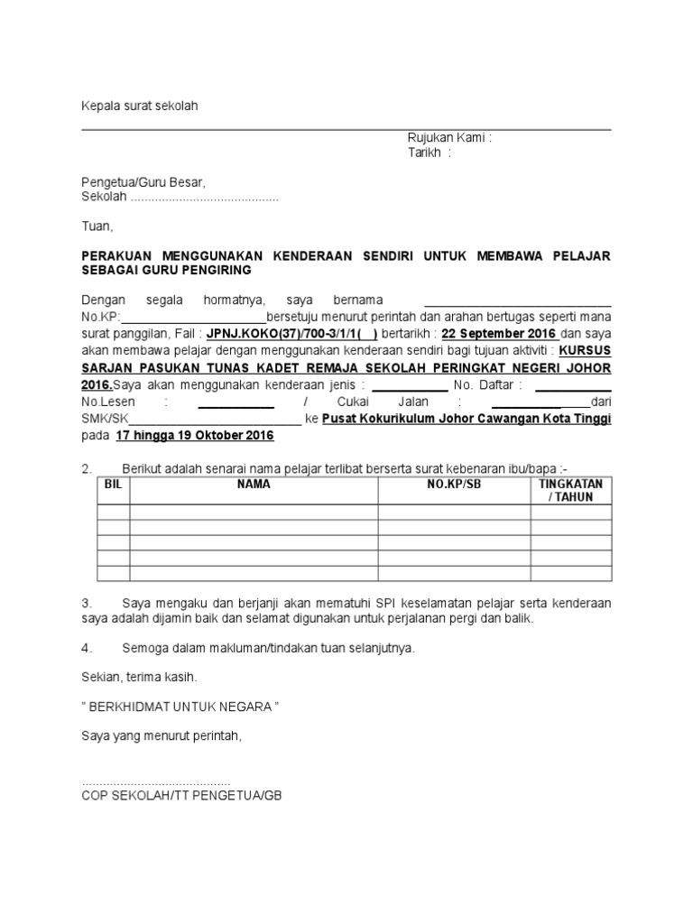 Surat Kebenaran Rawatan Murid