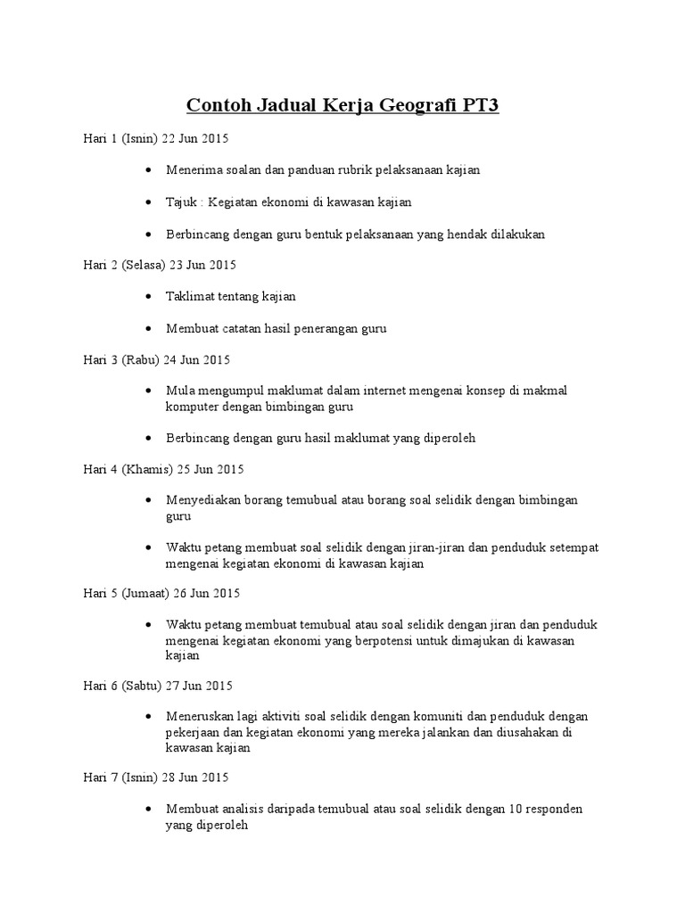 Contoh Jadual Kerja Geografi PT3