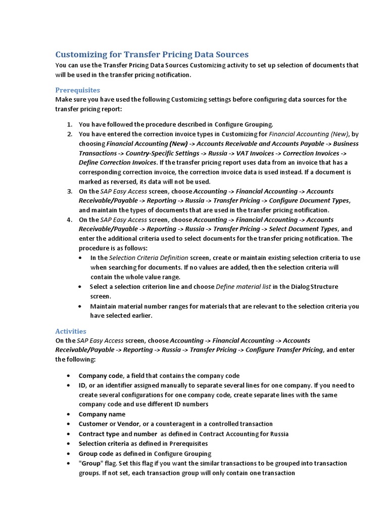 Transfer Pricing Data Source Setup | PDF | Invoice | Financial Transaction