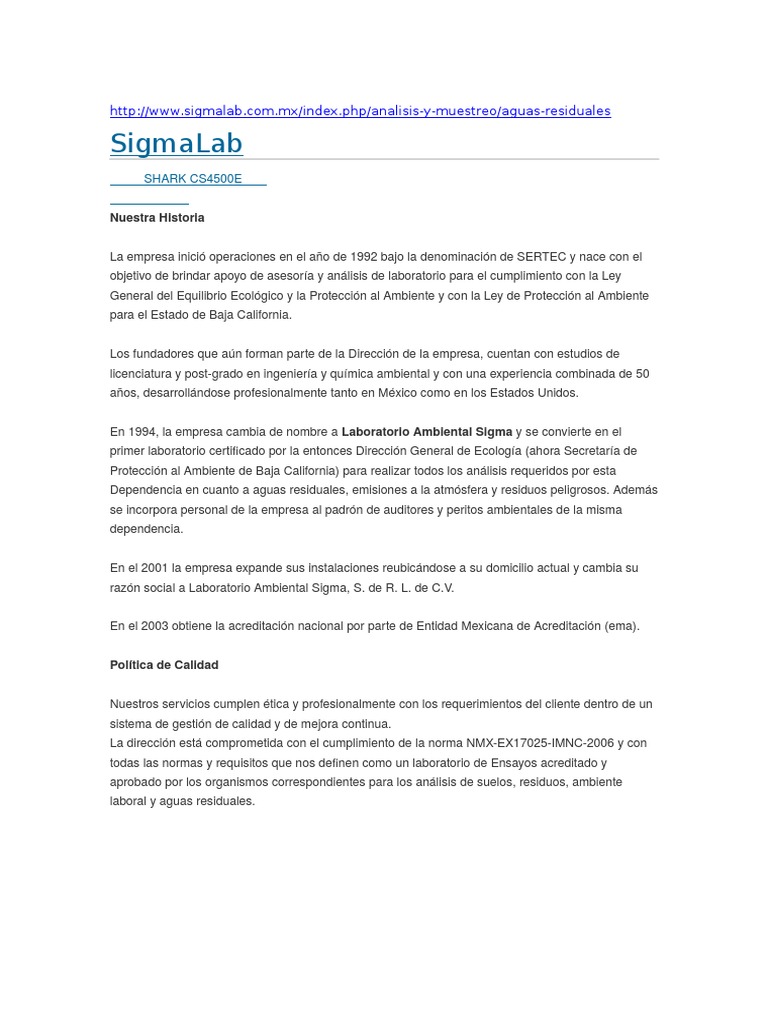 Análisis de Aguas Residuales en SigmaLab | PDF | Aguas residuales ...
