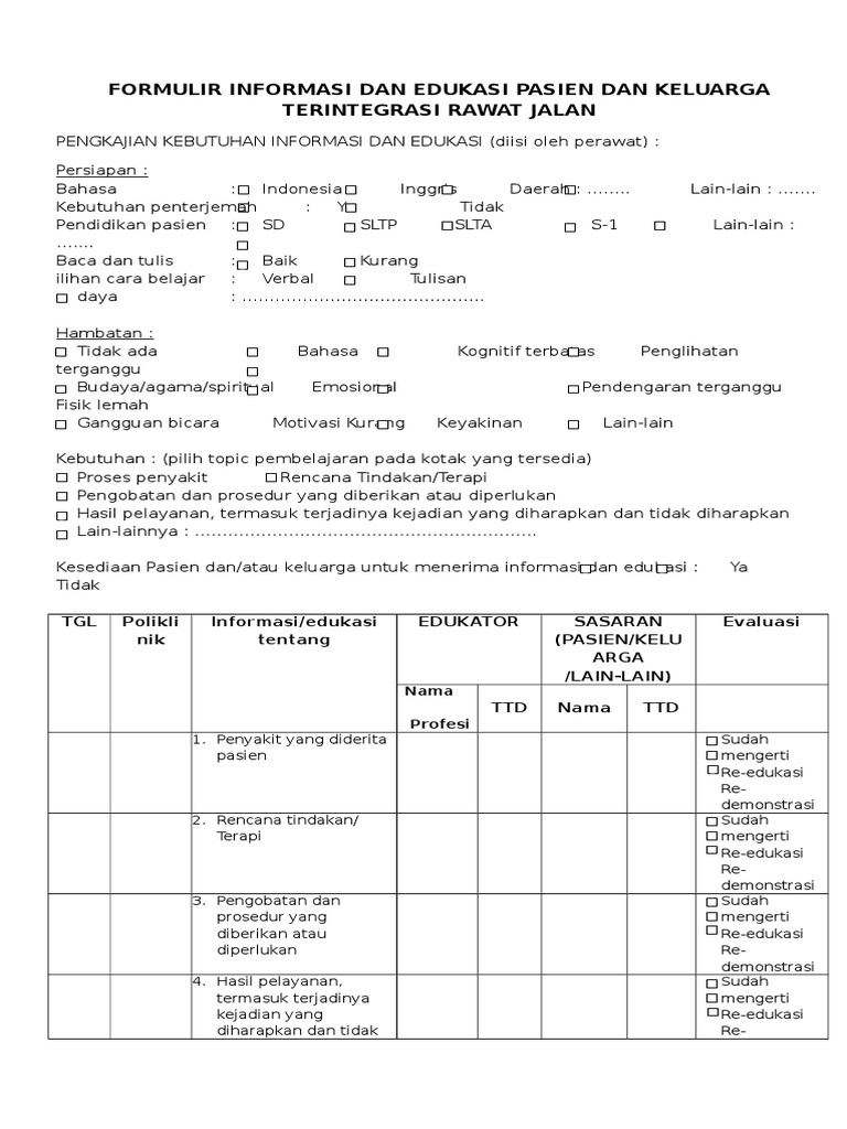 Contoh Formulir Edukasi Pasien - Simak Gambar Berikut
