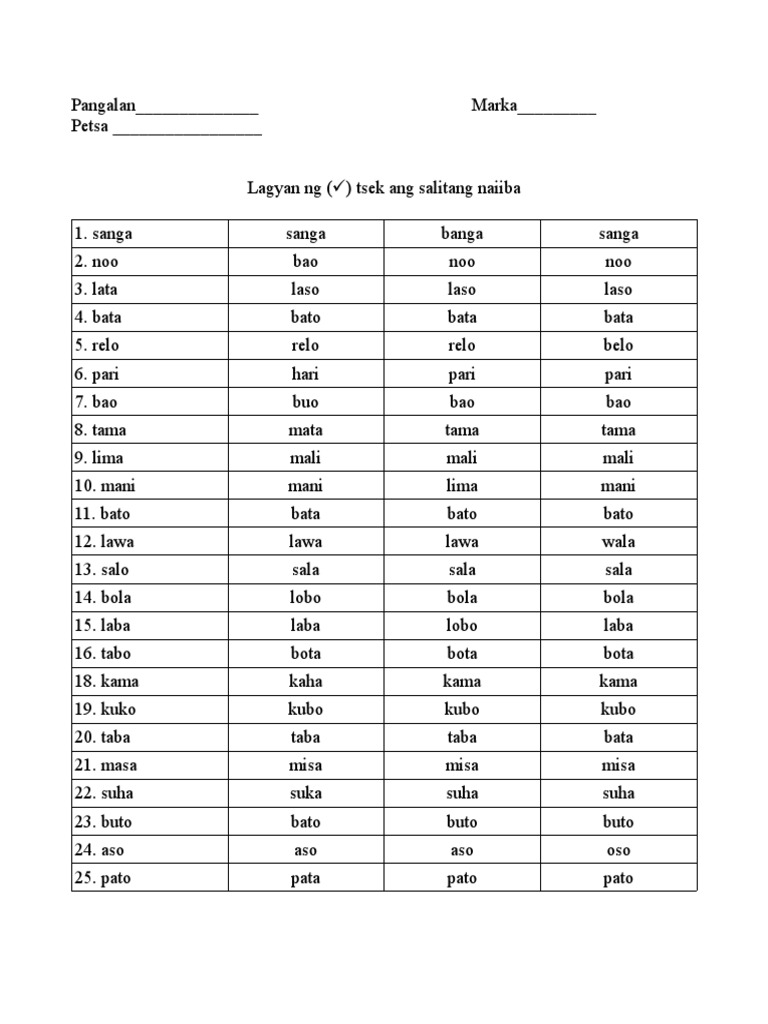 Kinder Filipino Worksheets | Pdf