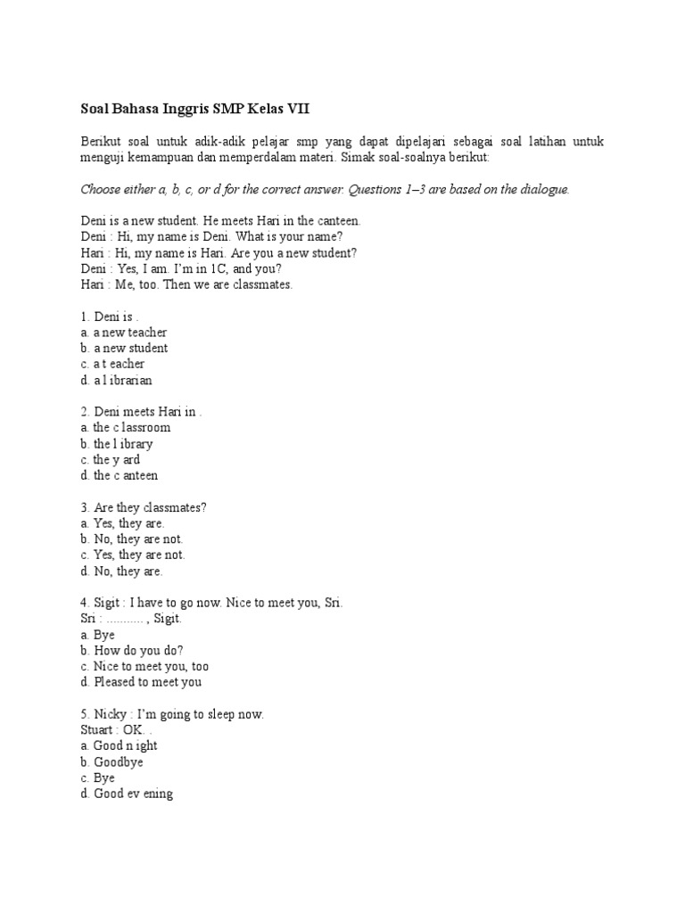 Soal Bahasa Inggris Smp Kelas Vii Bali Food And Drink