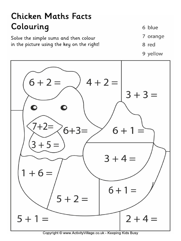 Chicken Maths Facts Colouring Page | PDF