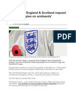 Fifa 'Rejects England & Scotland Request To Wear Poppies On Armbands'