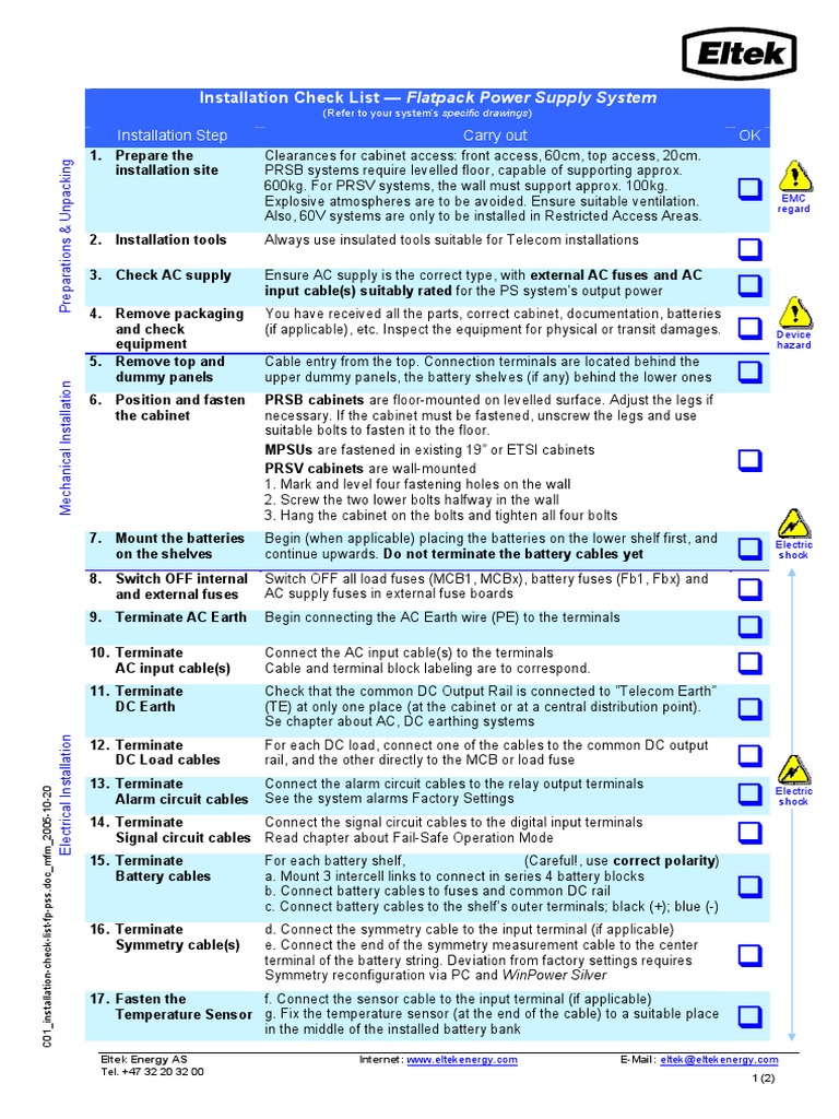 Installation Checklist For Flatpack Ps System Pdf Screw Fuse