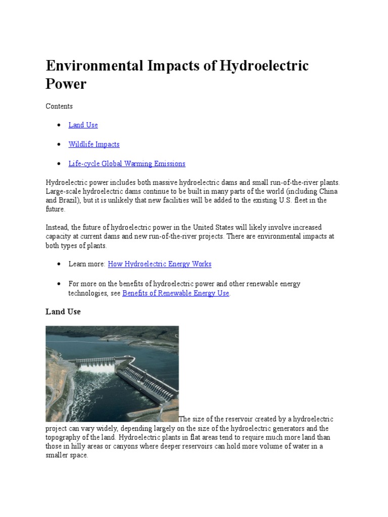 Environmental Impacts of Hydroelectric Power PDF Hydroelectricity