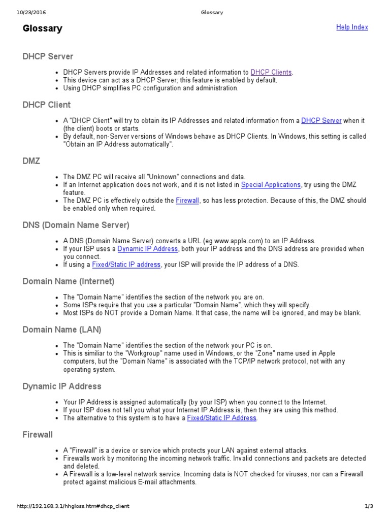 Glossary DHCP Server PDF Ip Address Computer Network
