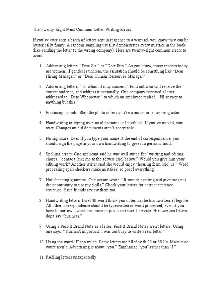 The 28 Most Common Letter Writing Errors PDF | PDF