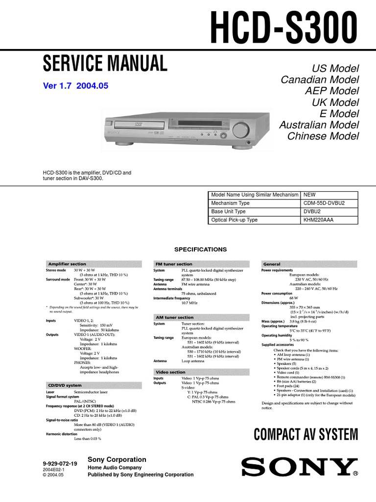 Service Manual: HCD-S300 | PDF | Menu (Computing) | Compact Disc