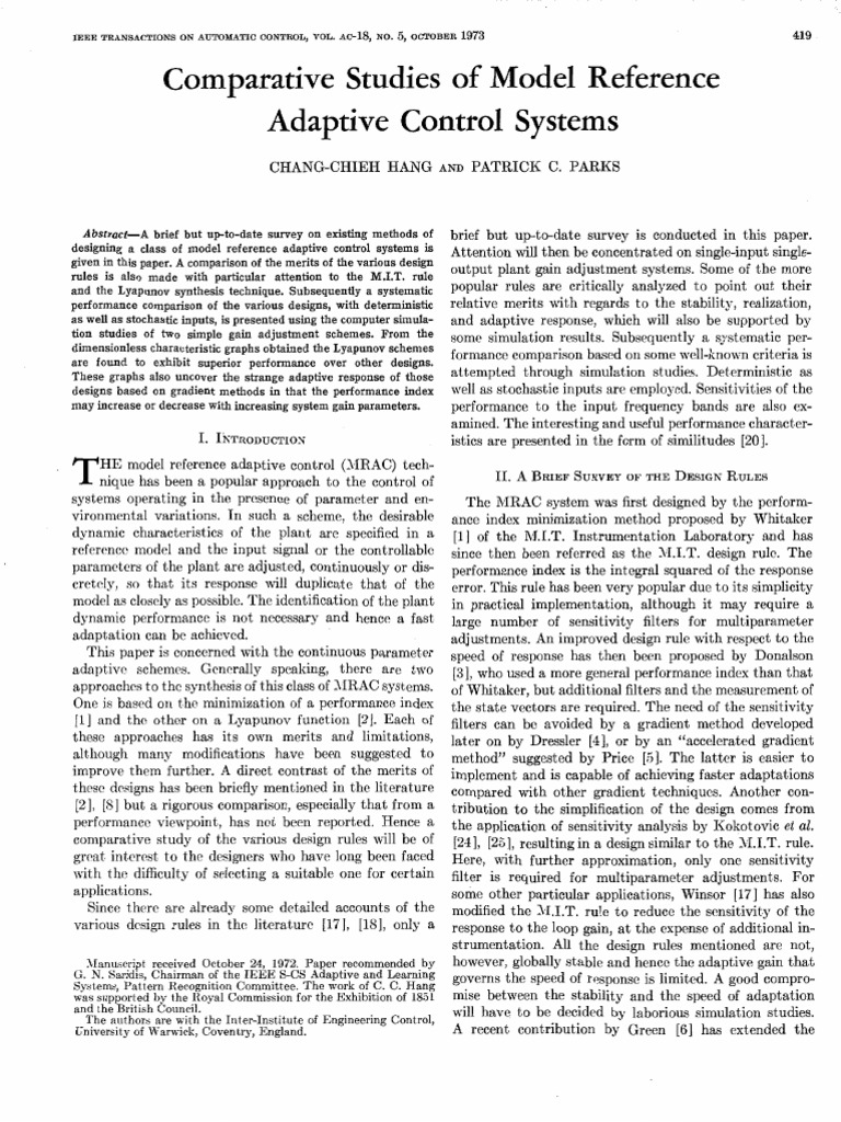 Comparative Study of Adaptive Control Systems | PDF | Stability Theory ...