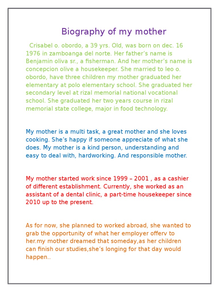 biography of my mother for class 7 pdf in english