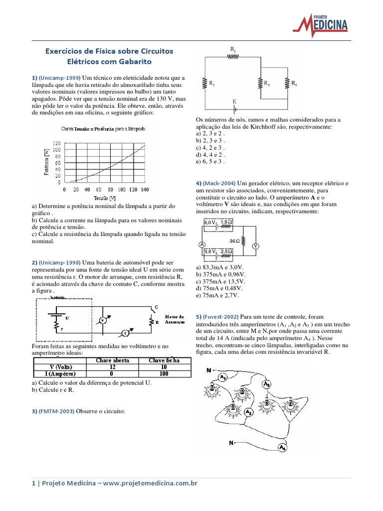 Exercicios Fisica Eletrodinamica Circuitos Eletricos Malhas Multiplas ...
