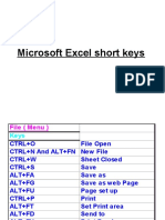 Microsoft Excel Short Keys