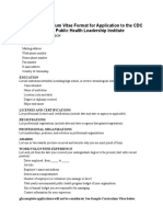Standard Curriculum Vitae Format For Application To The CDC Environmental Public Health Leadership Institute