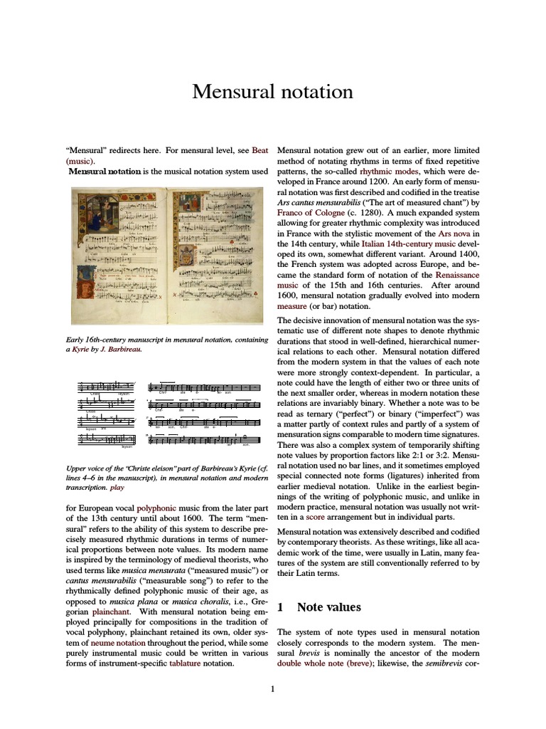 Mensural Notation Musical Compositions Musicology