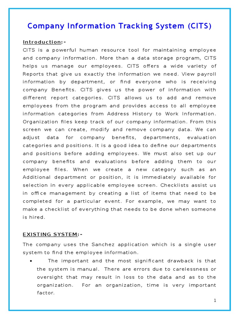 Company Information Tracking System (CITS) : Introduction | PDF ...