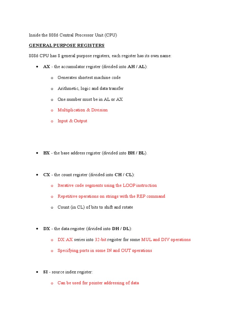 Overview of 8086 Microprocessor Registers | PDF | Instruction Set ...