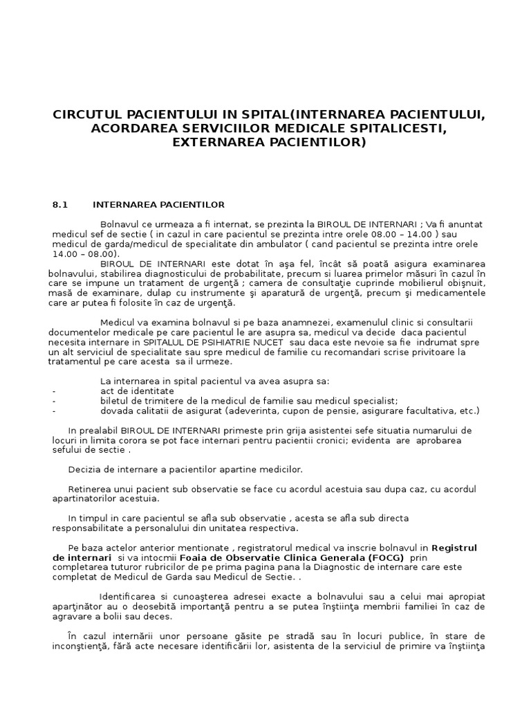 Circuitul Pacientului in Spital | PDF