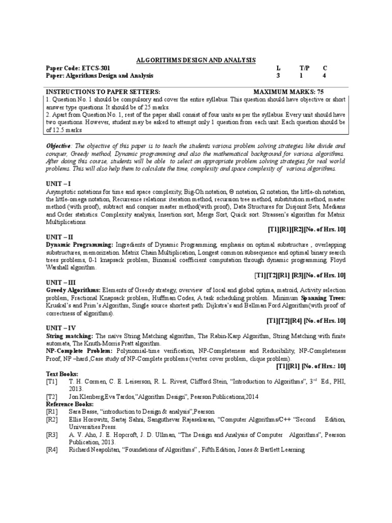 Algorithms design and analysis syllabus 1 dynamic programming 