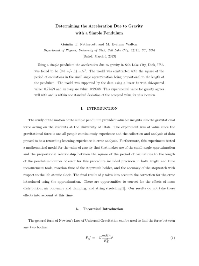 Lab Report | PDF | Errors And Residuals | Pendulum