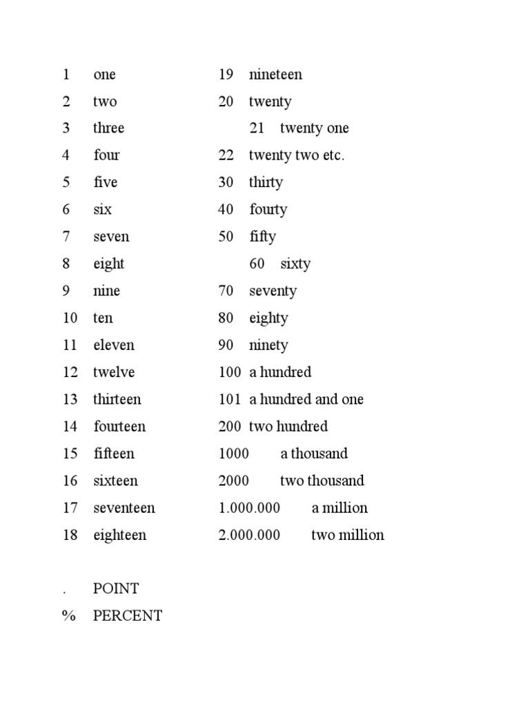 English Numbers 1 to 100 Guide | PDF