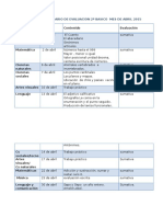 Calendario de Evaluacion 2º Basico Mes de Abril 2015